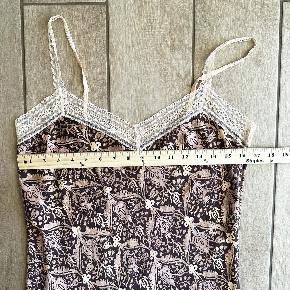 Gap 100% Silk Slip Small Paisley Lace Trim Fairy Romantic Brown/Ivory Y2K Sexy - Picture 8 of 9